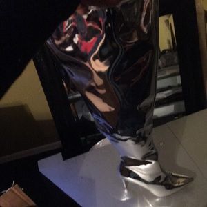 Silver thigh hi boots